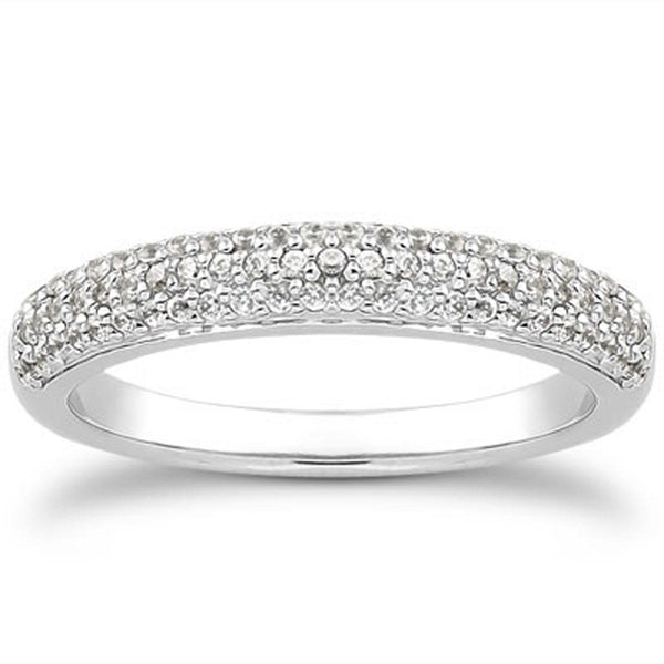 14k White Gold Triple Multi-Row Micro- Pave Diamond Wedding Ring Band